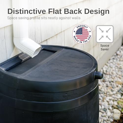RTS Home Accents 50-Gallon ECO Rain Barrel Made with 100% Recycled Plastic, Flat Back Rain Water Collection Barrel, Link Kit Included, Black (2 Pack) - Image 2