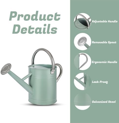 1 Gallon Watering Can for Plants, Watering Cans for Indoor&Outdoor Gardening, Galvanized Steel Watering Pot with Removable Spout, Metal Water Can with Ergonomic Movable Handle(Cream Green) - Image 4