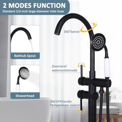 Generic Standing High Flow Shower Faucets with Hand Sprayer Gooseneck - Image 2
