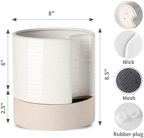 Nihow Ceramic Self Watering Plant Pot for Indoor Plants, 8 Inch,Cream White - Image 2
