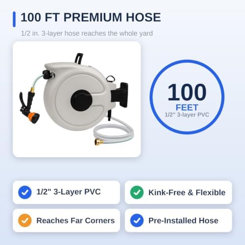 FEVONE Retractable Garden Hose Reel 100 ft, Auto Rewind - Image 6