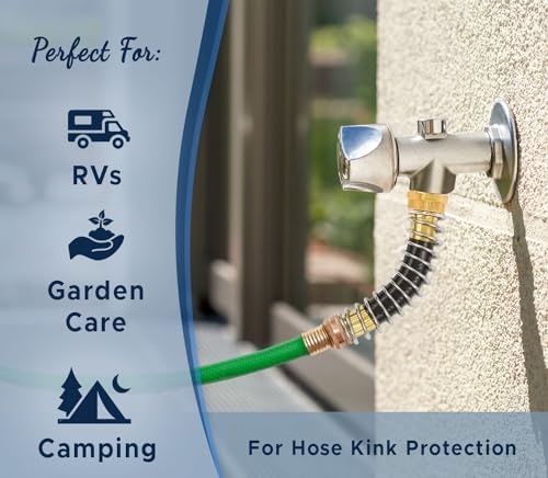 Morvat 50FT Stainless Steel Garden Hose with Brass ON/OFF Valve, Crush Resistant PLUS 2 Pack Coiled Brass Garden Hose Kink & Strain Protector, Connector for Water Valve & Faucet, with Washers & Tape - Image 7
