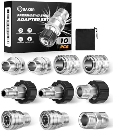 Saker Pressure Washer Hose Connector Set 10 PCS,Hose Adapter Set,Pressure Washer Connector Accessories,M22-14 Swivel to 3/8'' Quick Connect, 3/4" to Quick Disconnect,Quick Connect Set with Storage Bag by Saker