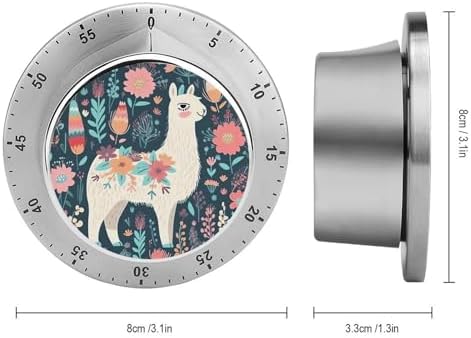 Mechanical Kitchen Timers for Cooking,Cute Llama Floral Printed 60 Minute Magnetic Countdown Timer,Cute Cooking Timers with Alarm,Stainless Steel Time Timer Manual No Batteries Required - Image 2
