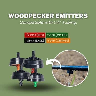 100 Pack - Netafim Woodpecker Drip Irrigation Emitters – Sturdy, Reliable, and Clog-Resistant Emitters for Precision Watering | Pressure Compensating | (1 GPH (Black)) - Image 5