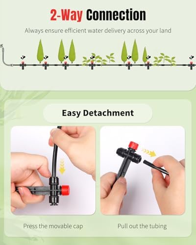 Pawfly 60 Pcs Push-to-Fit Drip Irrigation Emitters for 1/4 Inch Tubing with Stake & End Plugs, Two-Way Connection Irrigation Drippers, 8-Stream Sprinklers Drip Emitters with Adjustable Water Flow - Image 5