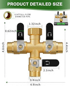 Garden Hose Splitter, 3 Way Heavy Duty Brass hose splitter, Water Hose Bib Spigot Splitter with 0.59" Full Flow Ball Valve Outlet & Shut-Off Valve 3/4'' Connector Outdoor Water Faucet Adapter - Image 2