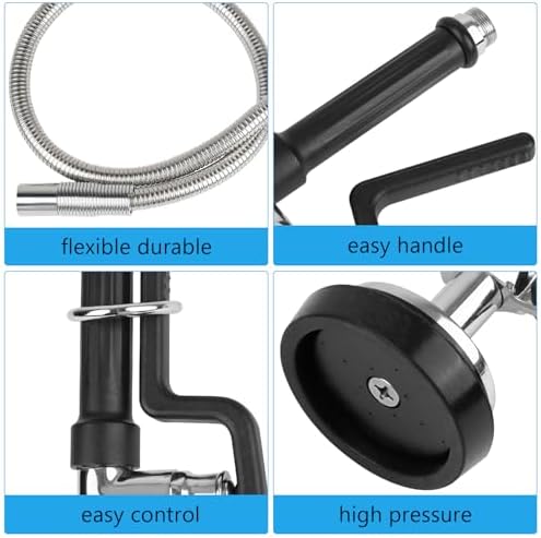 44” Pre Rinse Hose with Sprayer Valve, 1.42 GPM Commercial Sink Sprayer with Stainless-Steel Hose Replacement Kit for Commercial Restaurant Kitchen Faucet - Black - Image 7