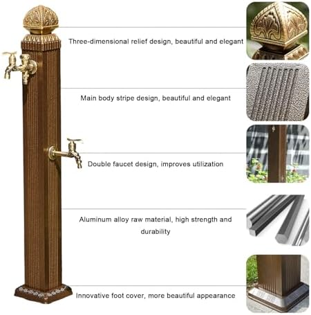 Outdoor Retro Post Faucet, Freestanding Garden Hose Holder Brass Double Outlet Garden Tap, Floor Mounted Water Tap Anti-Freezing Faucet Post for Garde - Image 3