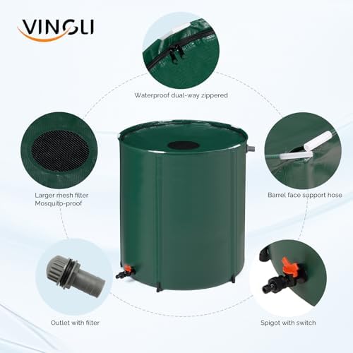 VINGLI 66 Gallon Collapsible Rain Barrel, Portable Water Storage Tank, Rainwater Collection System Downspout, Water Catcher Container with Filter Spigot Overflow Kit - Image 2