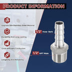 25pcs Stainless Steel Hose Barb Fitting 1/2" Barb to 1/2" NPT Male - Image 2