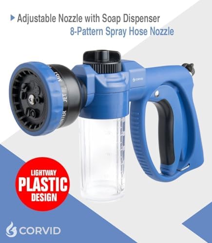 5-Pack Corvid Adjustable Nozzle with Soap Dispenser, 8-Pattern Spray Hose Nozzle for Cleaning Cars, House, and Pets - Lightweight Plastic Design - Image 4