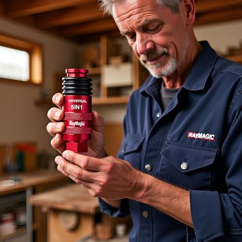 RayMagic Upgraded 5IN1 Universal Quick Industrial Connect Coupler, 1/4" Female NPT, Air Hose Fittings, 6-Balls Release Sleeve, 1/4" Body Size, Red(5-Piece) - Image 5