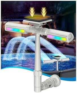 Solar Pool Fountain with 10-Color 4-Mode RGB LED Lights, Above/Inground Solar Lights with Remote, 360°Adjustable Dual Spray Waterfall Sprinkler Fountain for Relaxation & Cooling 10-20°F by Unknown