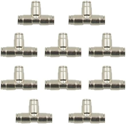 10pcs Nickel Plated Brass Push to Connect Fitting for High Pressure Mist Cooling System, Misting Tee Slip Lock, 1/4" Tube OD by Legines
