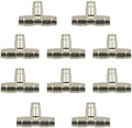 10pcs Nickel Plated Brass Push to Connect Fitting for High Pressure Mist Cooling System, Misting Tee Slip Lock, 1/4" Tube OD by Legines