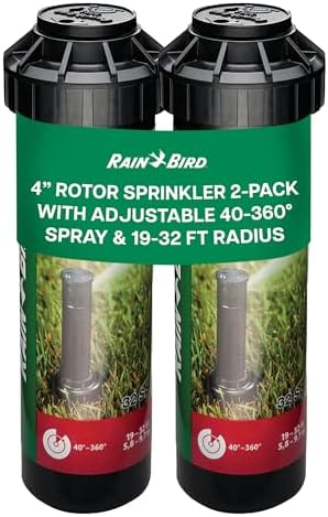 Rain Bird 32SA Simple Adjust Gear Driven Rotor Sprinkler Head, 2 Pack - with 1/2 inch Inlet - Water Efficient 4 inch Pop Up Lawn Sprinkler, Adjustable 40-360 Degree Spray Arc and 19-32 ft Radius by RainBird