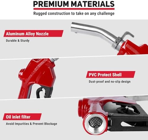 1" NPT Automatic Fuel Nozzle, Auto Shut-Off Gas Pump Nozzle Max Flow Rate 30GPM, 3-speed Padlock 19/16 Inches (OD=30mm) Spout for Gasoline, Diesel, Kerosene Biodiesel (Red) - Image 4