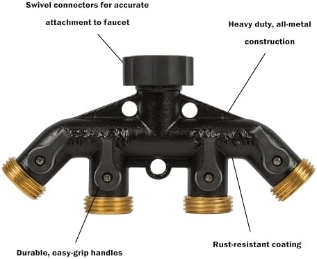 Gilmour Heavy Duty 4 Way Garden Hose Splitter with Shut Off Valves - Image 2