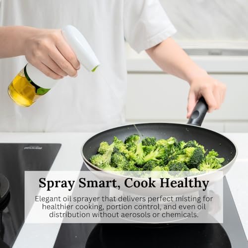 Prepara Simply Mist Olive Oil Sprayer, Chrome Band, White/Green - Image 2