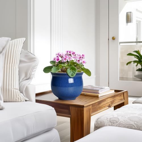 6 Inch Self Watering Pots, Ceramic African Violet Planter with Absorbent Inner Pot, Round Flower Pot for Indoor Plants, Ceramic Pots for Plants, Room Home Decor, Plant Lover Gifts, Blue - Image 6