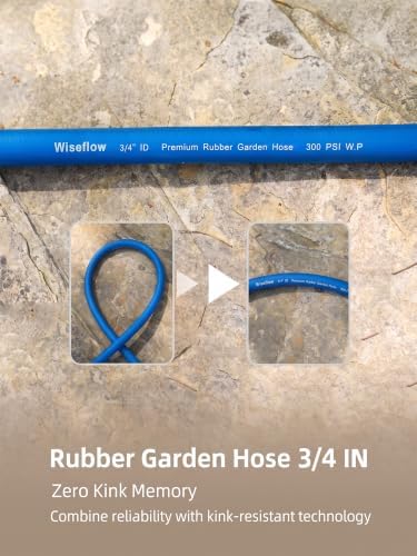 Wiseflow Garden Hose 25FT x 3/4", Heavy Duty Rubber Hose, Water Hose with Five Layered Braiding, Male Female Fittings, 1200PSI Burst, 300PSI Working for Yard, Car Wash, Pets (Blue) - Image 5
