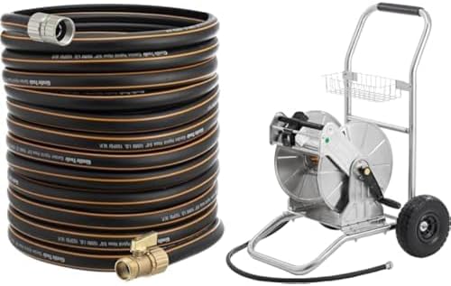 Giraffe Tools Garden Stainless Steel Heavy Duty Water Hose Reel Cart,200 ft of 1/2 Capacity and Hybrid Garden Hose 5/8" x 75ft,Male and Female Fittings with Shut off Valve by Unknown