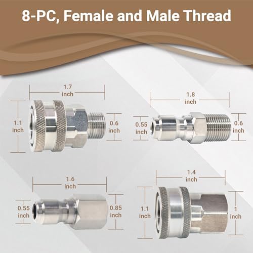 Pressure Washer Quick Connect, 3/8 Inch Quick Connect Pressure Washer Fittings, Stainless Steel, 8-PC, Female and Male Thread - Image 4