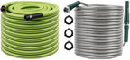 RUGGED RHINO Garden Hose, 25FT, Green/Black and Metal Garden Hose, 25FT, Hunter Green Bundle by RUGGEDRHINO
