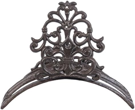 MyGift Wall Mounted Garden Hose Holder, Decorative Vintage French Floral Scrollwork hose Reel Hanger, Dark Coffee Cast Iron Water Hose Storage Rack - Image 6
