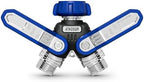 Garden Hose Splitter 2 Way, All-Metal Heavy Duty Water Spigot Splitter,with 3.68" Extra Long Handles, with Dual Shut-Off Valves, High Flow 3/4" GHT Outdoor Faucet Adapter,Blue by Unknown