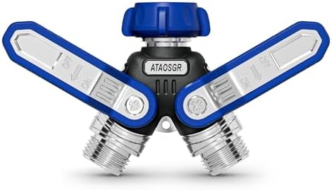 Garden Hose Splitter 2 Way, All-Metal Heavy Duty Water Spigot Splitter,with 3.68" Extra Long Handles, with Dual Shut-Off Valves, High Flow 3/4" GHT Outdoor Faucet Adapter,Blue by Unknown