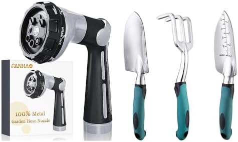 FANHAO Garden Hose Nozzle with Thumb Control+3 Piece Heavy Duty Garden Tools by FANHAO