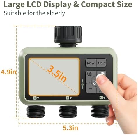 Garden Water Timer 3 Outlet for Garden Hose Programmable Automatic Irrigation Timer with Rain Delay Manual/Auto Mode(3 Zone-BSP) - Image 3
