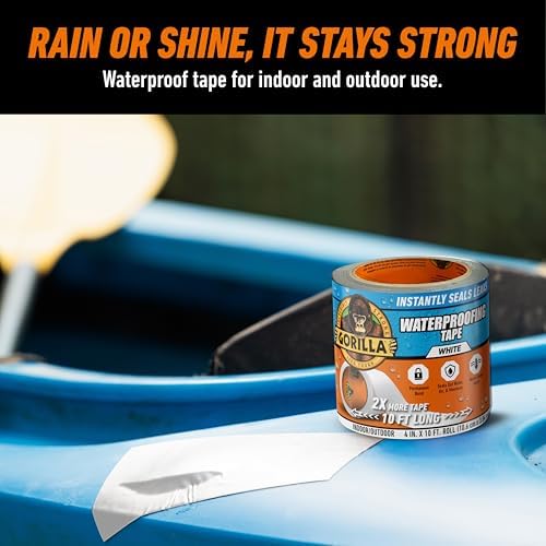 GORILLA Waterproofing Tape, Permanent Seal, White, 4" x 10', 4-Pack - Image 5