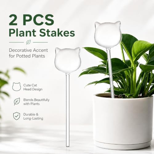 CATPAN 2 Pack Plant Watering Globes, Cat Shaped Glass Self Watering Bulbs, 10.24 Inch Automatic Watering Stakes for Indoor Potted Plants, Succulents, Herbs and Flowers - Image 7