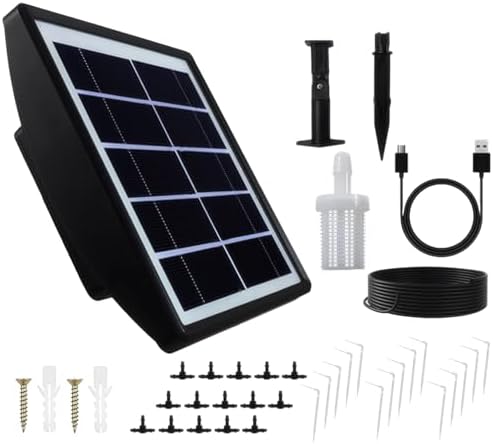 Automatic Watering System with Solar and USB Power, Includes 15 Drippers, Timer, Anti Leak Connectors, and Ground Stake, Drip Irrigation Kit for Potted Plants, for Indoor and Outdoor Use by Unknown