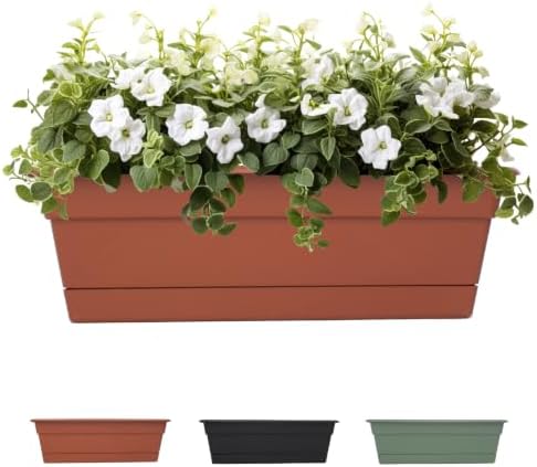 Bloem Dura Cotta Window Box Planter: 30" - Terra Cotta - Large Box with Tray, Weatherproof Resin Box, Removable Tray for Indoor & Outdoor Use, Gardening, 4 Gallon Capacity by Bloem