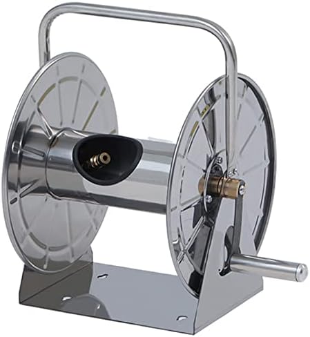 Garden Hose Holder Hose Reel Tool, Wall/Floor Mounted Water Hose Hanger, Retractable Hose Reel Butler Holder Hand Crank Swivel Bracket, Stainless Steel Organizer Water Hose Storage Stand by Doorhighpeak