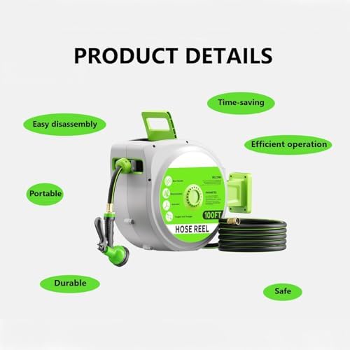 Retractable Garden Hose Reel - 1/2" x 50ft Wall Mounted Hose Reel with 10-Function Sprayer Nozzle, UV Resistant, 180°Swivel Bracke, Slow Return System (50FT) - Image 4