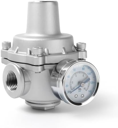 Water Pressure Regulator valve with Gauge, 1/2" NPT Adjustable RV Water Pressure Regulator, 304 Stainless Steel Water Pressure Reducing Valve for Garden, Home, Industrial Use by Kodilin
