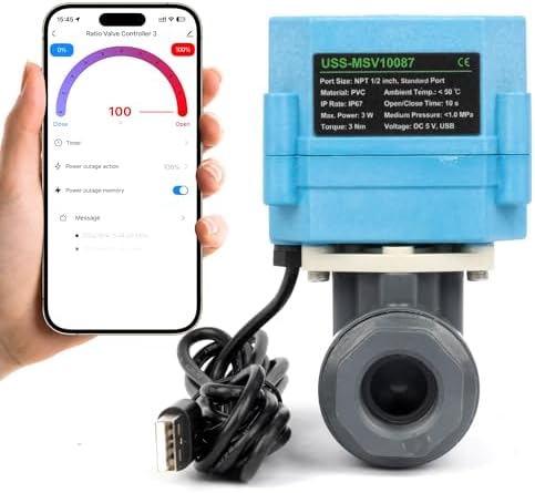 U.S. Solid WiFi Smart Motorized Ball Valve 1/2 in NPT, 2-Way PVC Electric Valve, USB Powered, LED Indicator, Remote On/Off for Water and Irrigation by USSolid