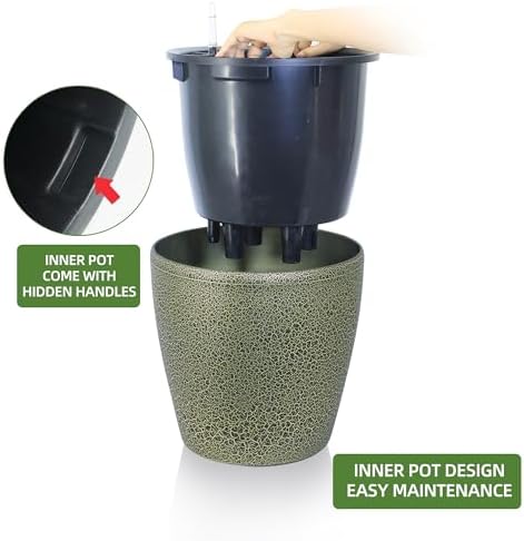Dexceder 13x12 Self Watering Planter with Wheels (Black Gold Crackle) - Image 4