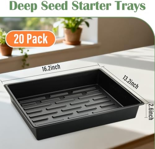 RooTrimmer 20 Pack Nursery Pots Trays (16.5"x13.2"x2.8"), Plastic Seed Starter Trays, Durable Carrying Seedling Starter Tray, Reusable Tray for Planting and Collecting Drainage Water (Black) - Image 2