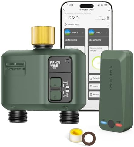 WiFi Water Timer 2 Zone for Garden Hose, Brass Inlet by Shrivee