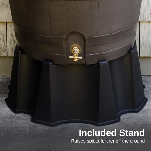 RTS Home Accents 50-Gallon Rain Barrel, Flat Back Rain Water Collection Barrel, Stand and Link Kit Included, Walnut Color (2 Pack) - Image 6
