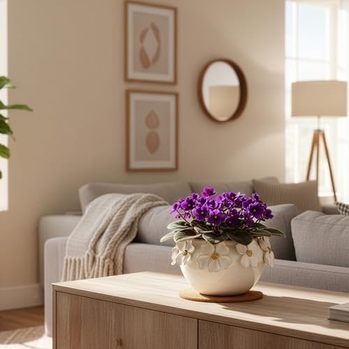 HERDUK 7.5” Ceramic Self Watering African Violet Planter with Hand-Sculpted petalsl Design – Durable Indoor Plant Pot for Orchids, Succulents, and Houseplants - Image 6
