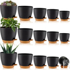 Remerry 15 Pcs 7/6.5/6/ 5.5/5 Inch Self Watering Planters with Drainage Hole Plant Pots Plastic Flower Pots Self Watering Pot and Saucer Reservoir for Garden Plant Flower(Black) by Remerry