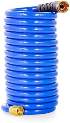 Camco 20' Self Coiling Water Hose with Brass Fittings and 1.5" ID for Marine Use, Cleaning, Car Washing and Gardening, Blue by Camco