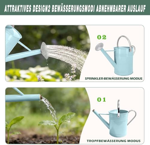 6.5L Light Blue Galvanized Steel Watering Can - Rust-Resistant Rust-Proof Metal Pot with Removable Long Spout & Ergonomic Movable Handle for Indoor Outdoor Plants, Garden Lawn Flowers - Image 4